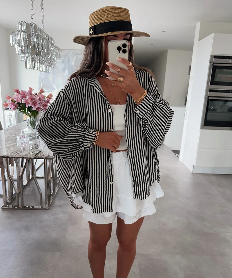 Musselin Bluse Laya Streifen Schwarz