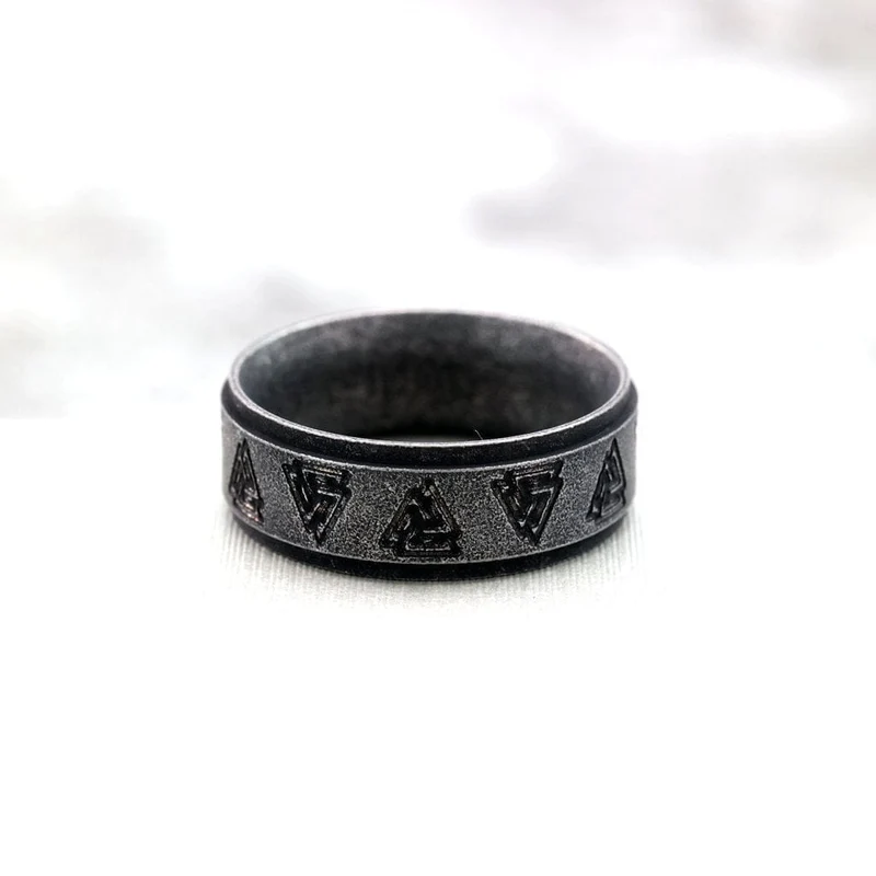 Herren-Punk-Ring aus Valknut im Used-Look