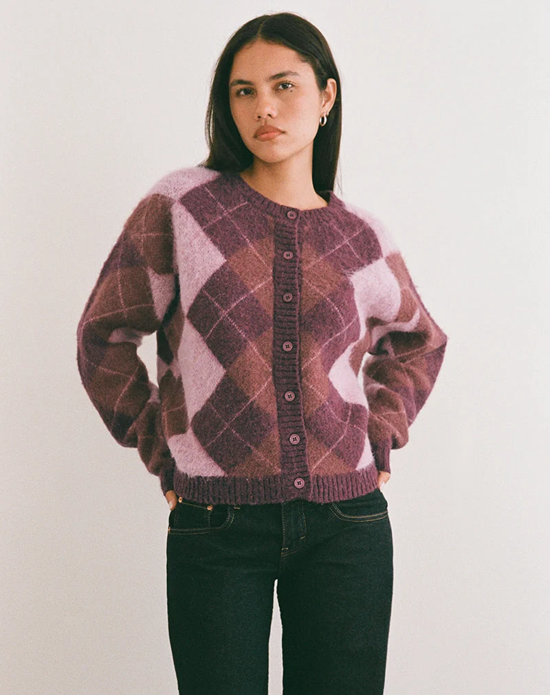 Eliana Strickjacke in Argyle Pink