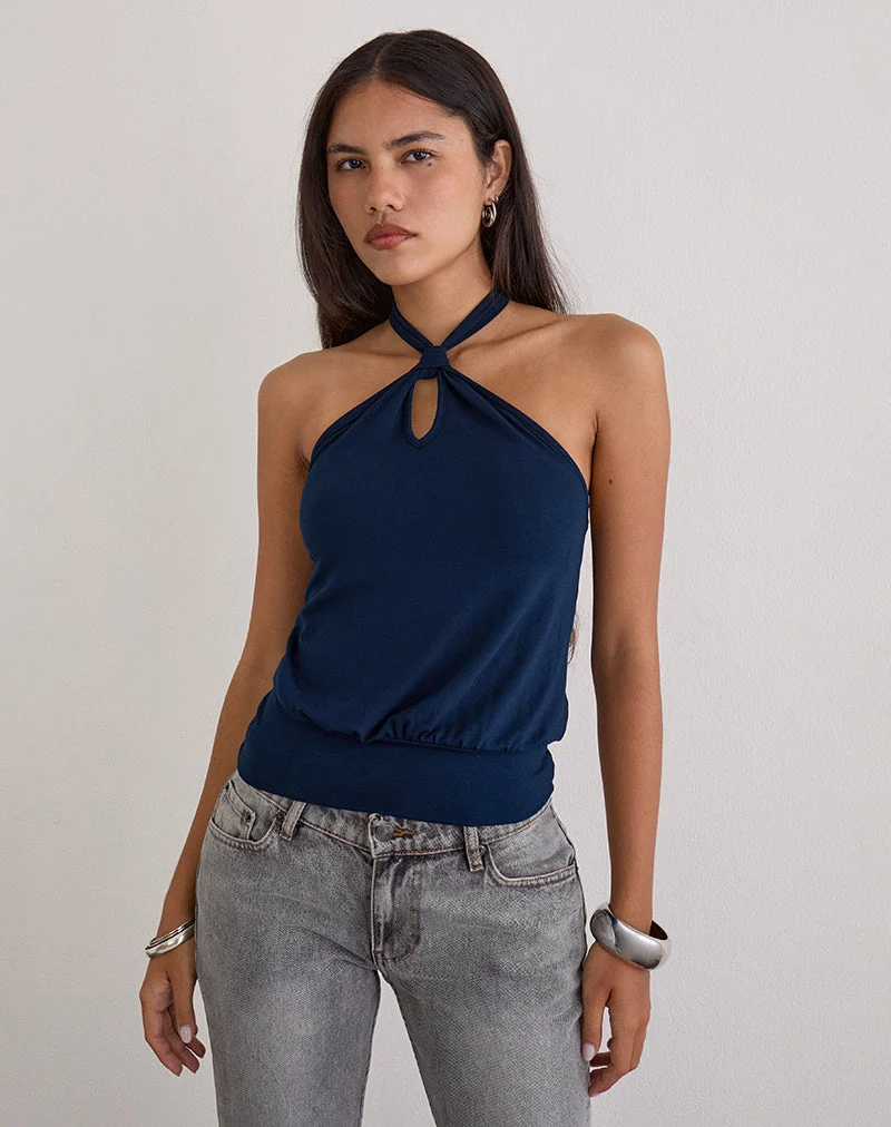 Giunea Knot Halter Top in Navy