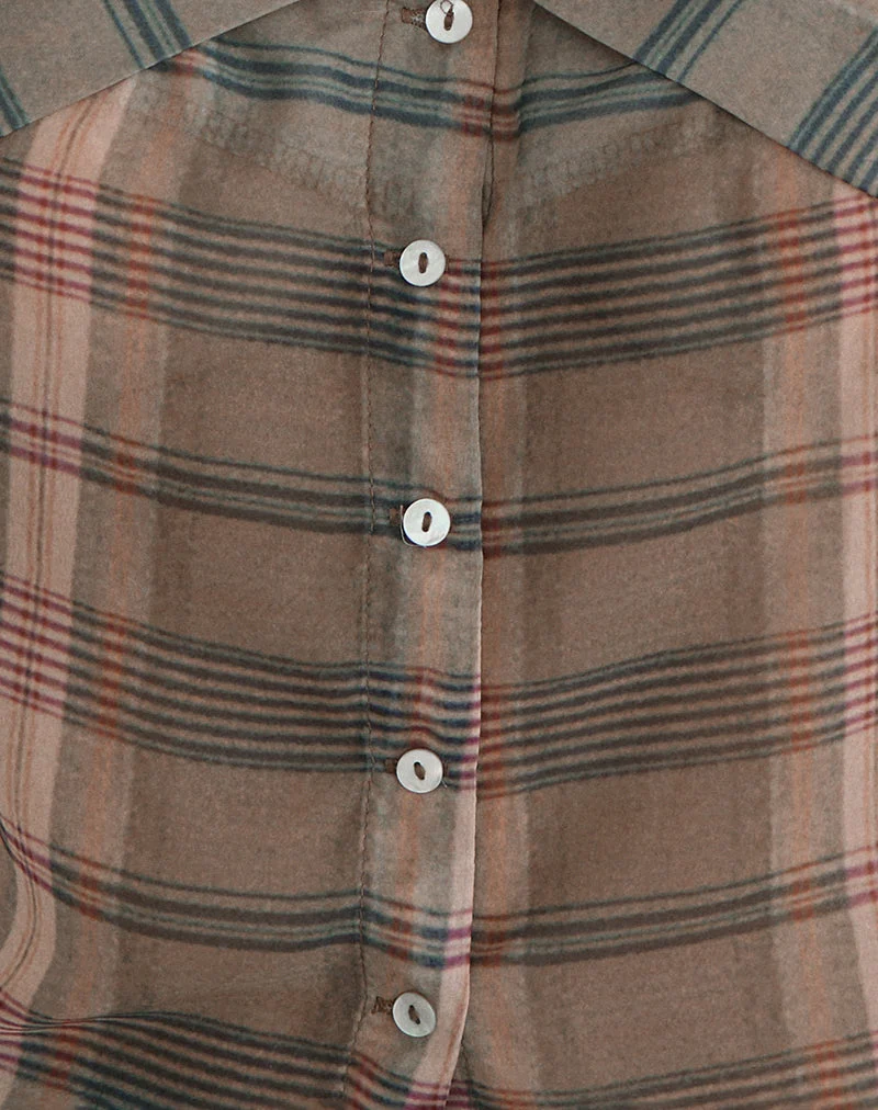 Meraki Bluse in Braun und Rosa mit verschwommenem Karomuster