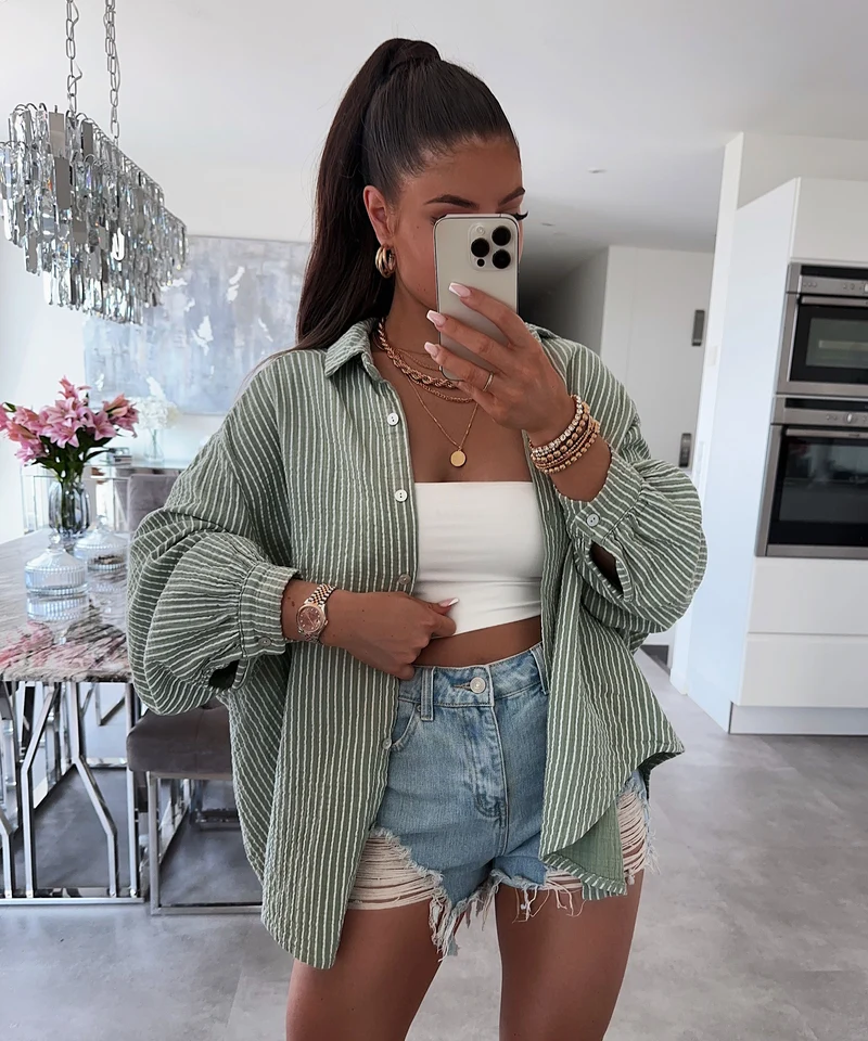 Musselin Bluse Felixa Streifen Khaki