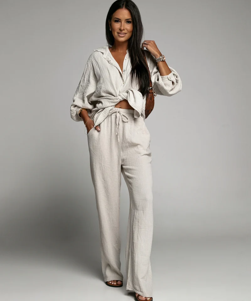 Oversize Musselin Bluse Freya Beige Kurz