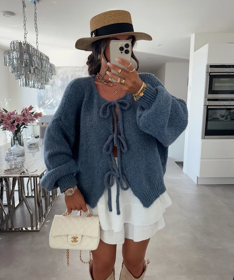 Cardigan Schleife Fia Jeansblau