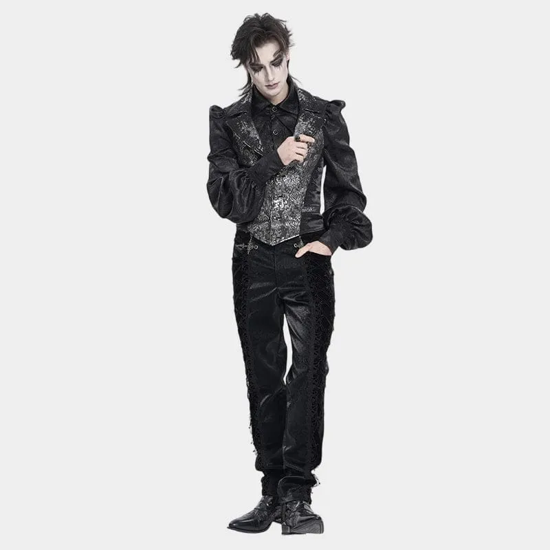 Schwarze Gothic-Samthose für Herren mit Schnürung und gekreuzten Details