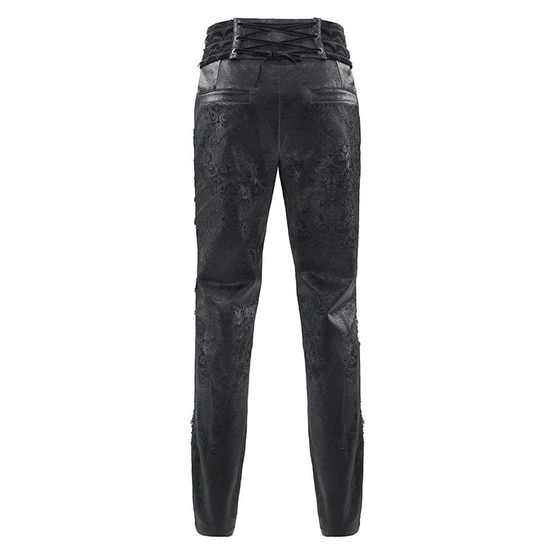 Schwarze Gothic-Samthose für Herren mit Schnürung und gekreuzten Details