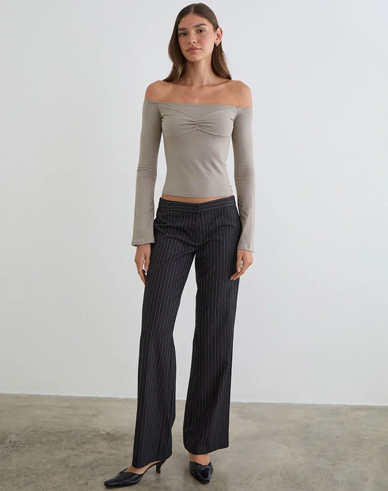Ursuly Langarm-Bardot-Top in Moon Rock