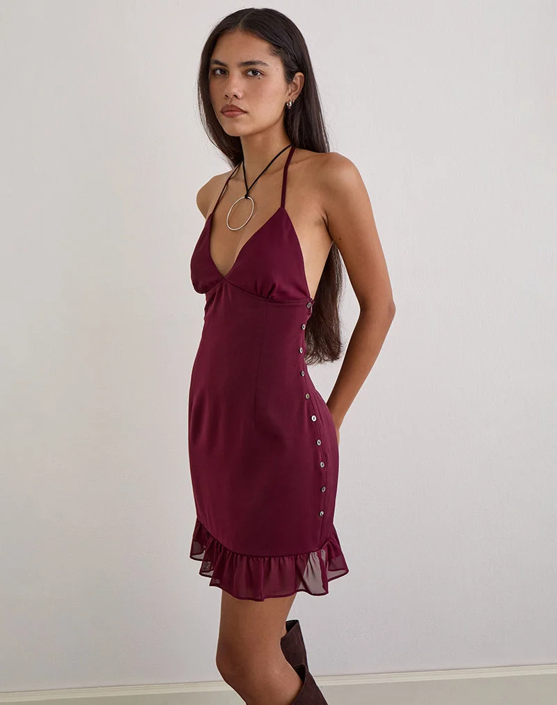 Rosali Minikleid aus Satin-Chiffon in Burgunderrot
