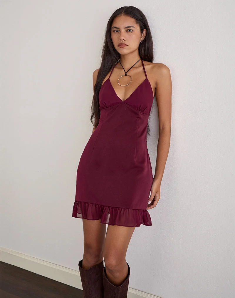 Rosali Minikleid aus Satin-Chiffon in Burgunderrot