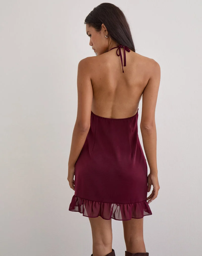 Rosali Minikleid aus Satin-Chiffon in Burgunderrot