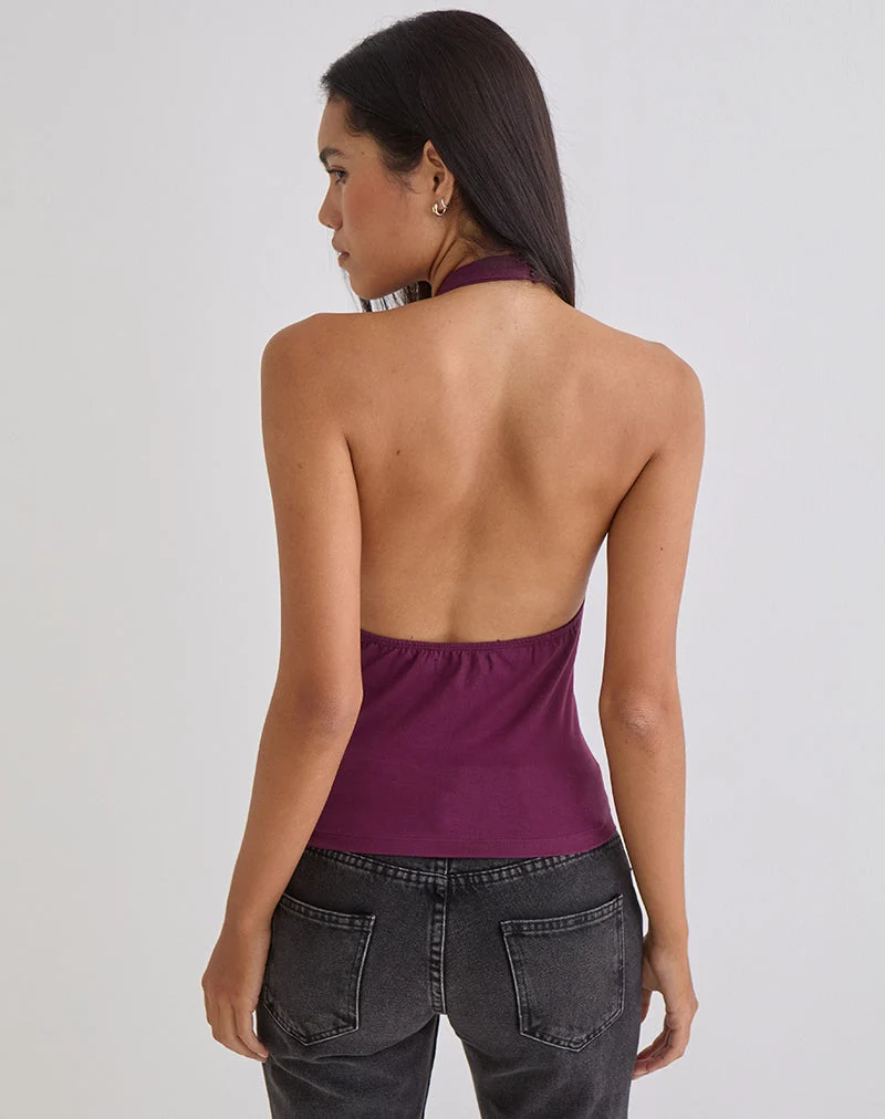 Raceline Neckholder-Top aus Rayon-Jersey in Deep Purple