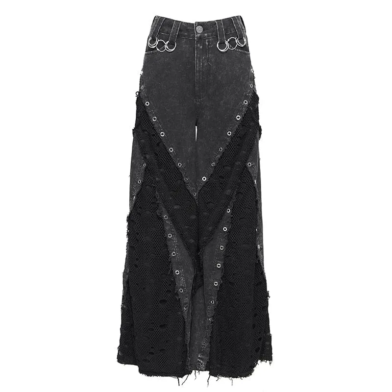 Punk-Hosen für Damen mit Ösen, Lagenlook und Rissen