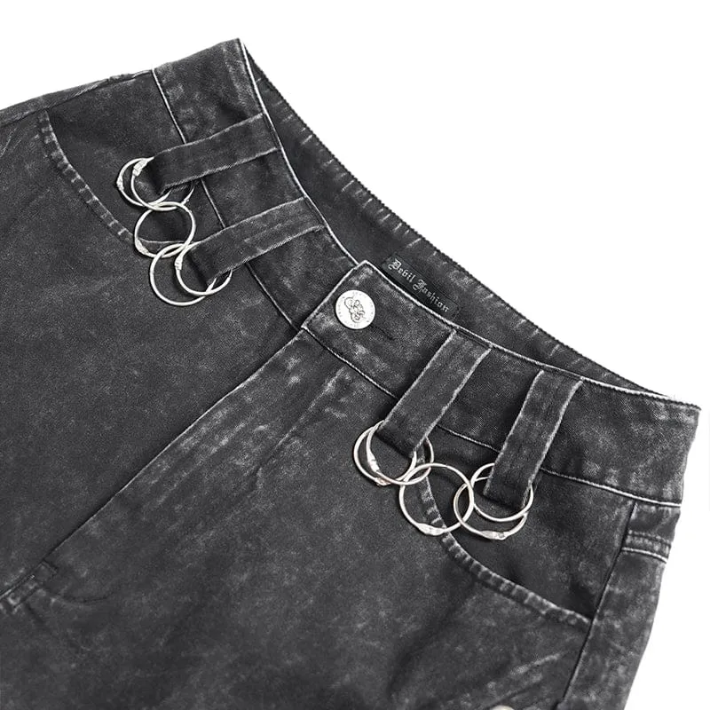 Punk-Hosen für Damen mit Ösen, Lagenlook und Rissen