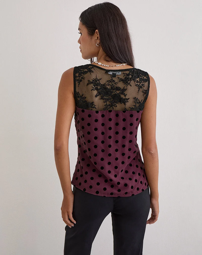 Kasia V-Ausschnitt-Oberteil in Vintage Polka Maroon