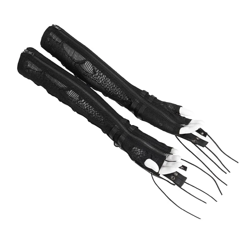 Punk-Fingerlose Mesh-Handschuhe für Damen mit Kordelzug