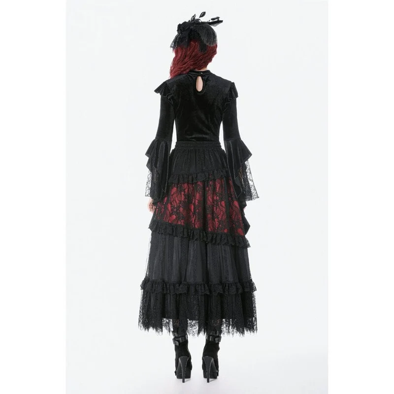 Gothic-besticktes, transparentes Samttop für Damen mit Mesh-Einsätzen