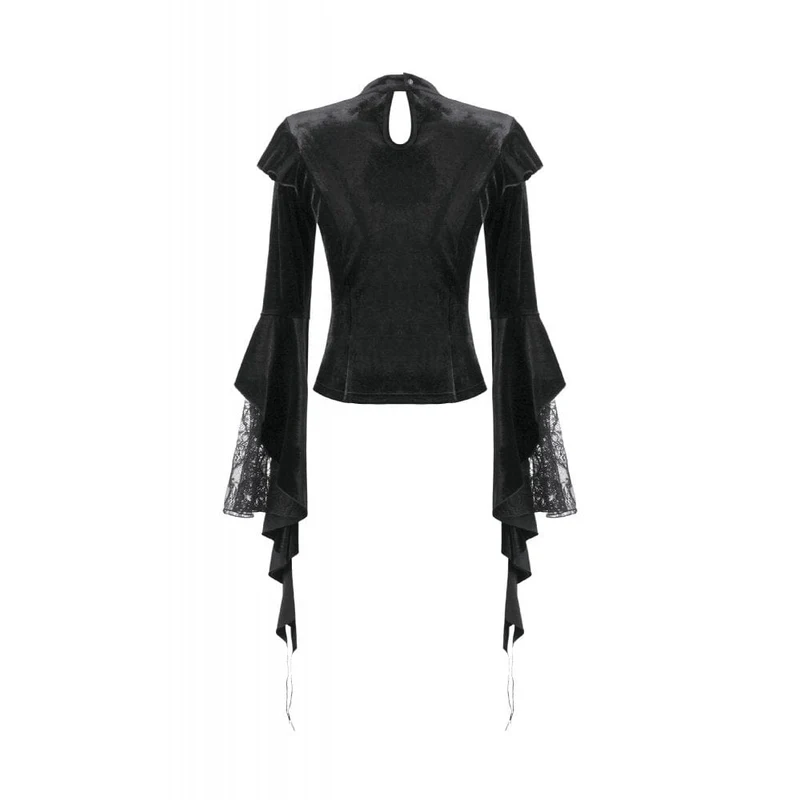 Gothic-besticktes, transparentes Samttop für Damen mit Mesh-Einsätzen