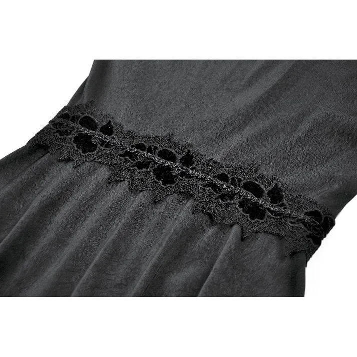 Gothic-Kleid für Damen mit floraler Spitze, transparentem, asymmetrischem Saum und langen Ärmeln