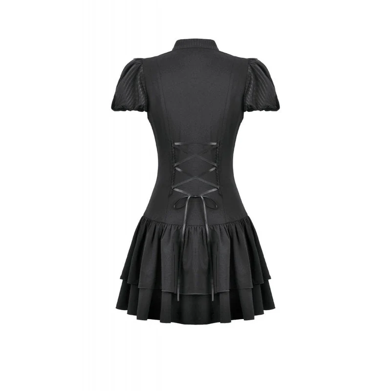Gothic-Spitzenkleid für Damen mit Falten und Schleifenbesatz