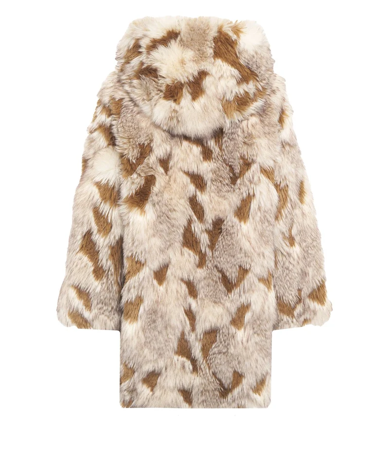 Cappotto in ecopelliccia con cappuccio