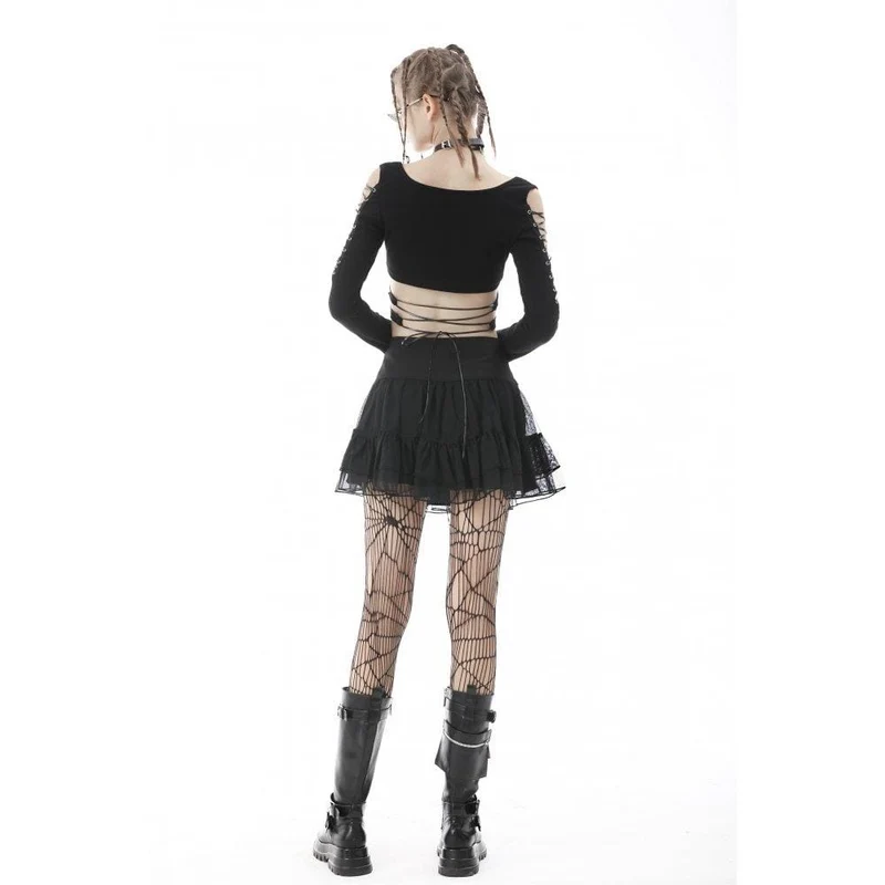 Damen Punk Strappy Bat Unregelmäßiges bauchfreies Oberteil