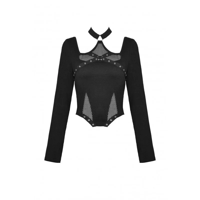 Damen Punk Mesh Splice Neckholder Crop Top