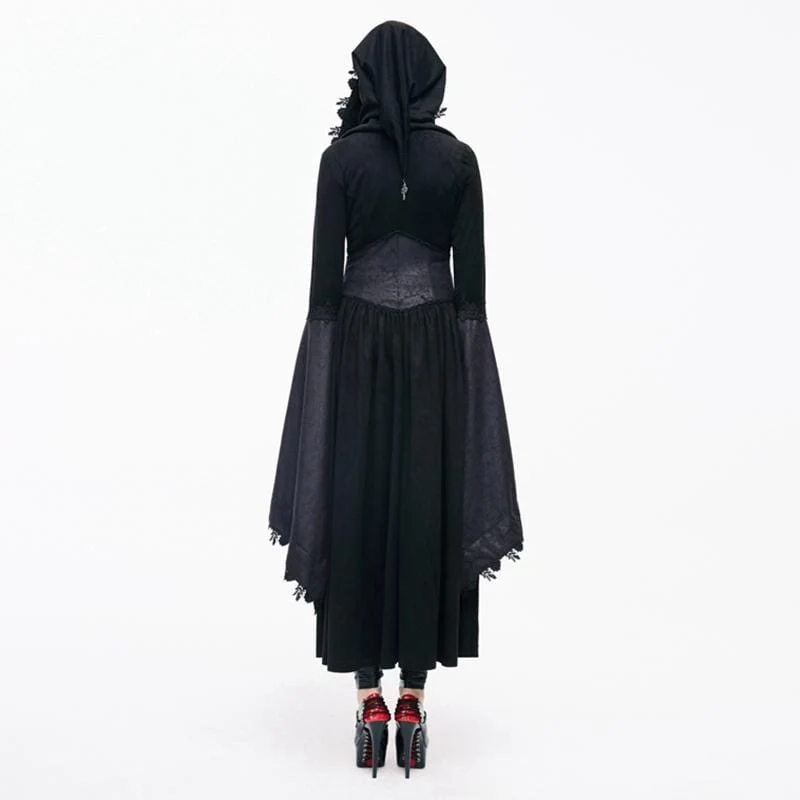 Damen Goth Knöchel Kleid Mit Kapuze und Engelsärmeln