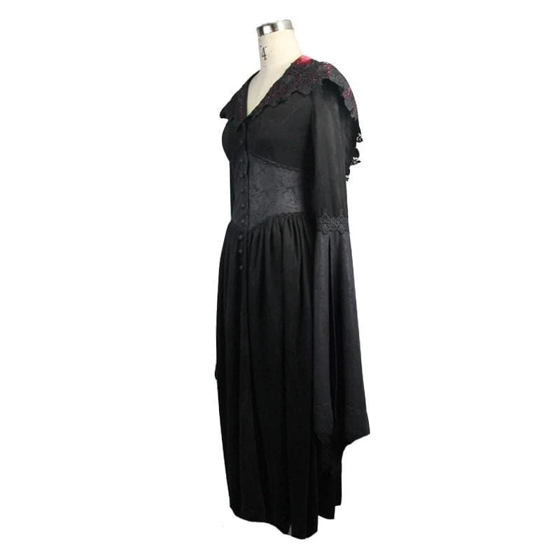Damen Goth Knöchel Kleid Mit Kapuze und Engelsärmeln