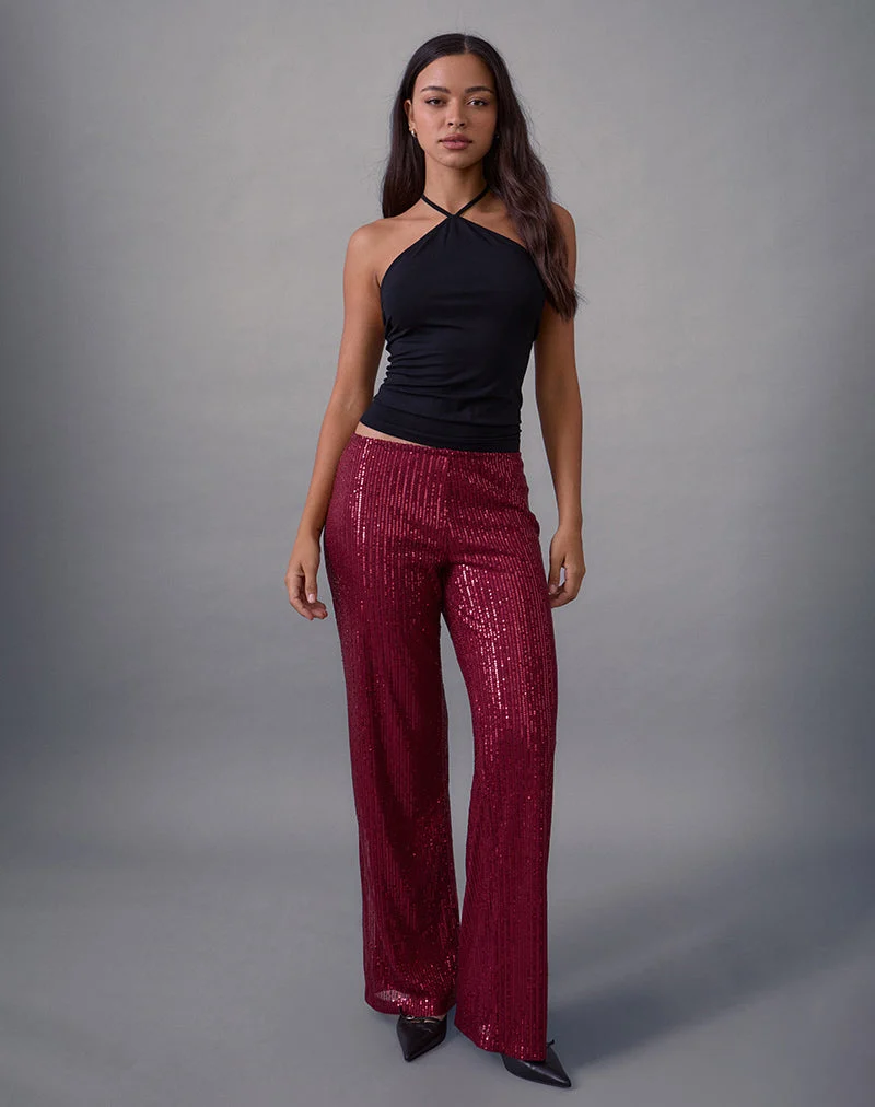 Wilaga Hose mit weitem Bein in Pailletten-Maroon