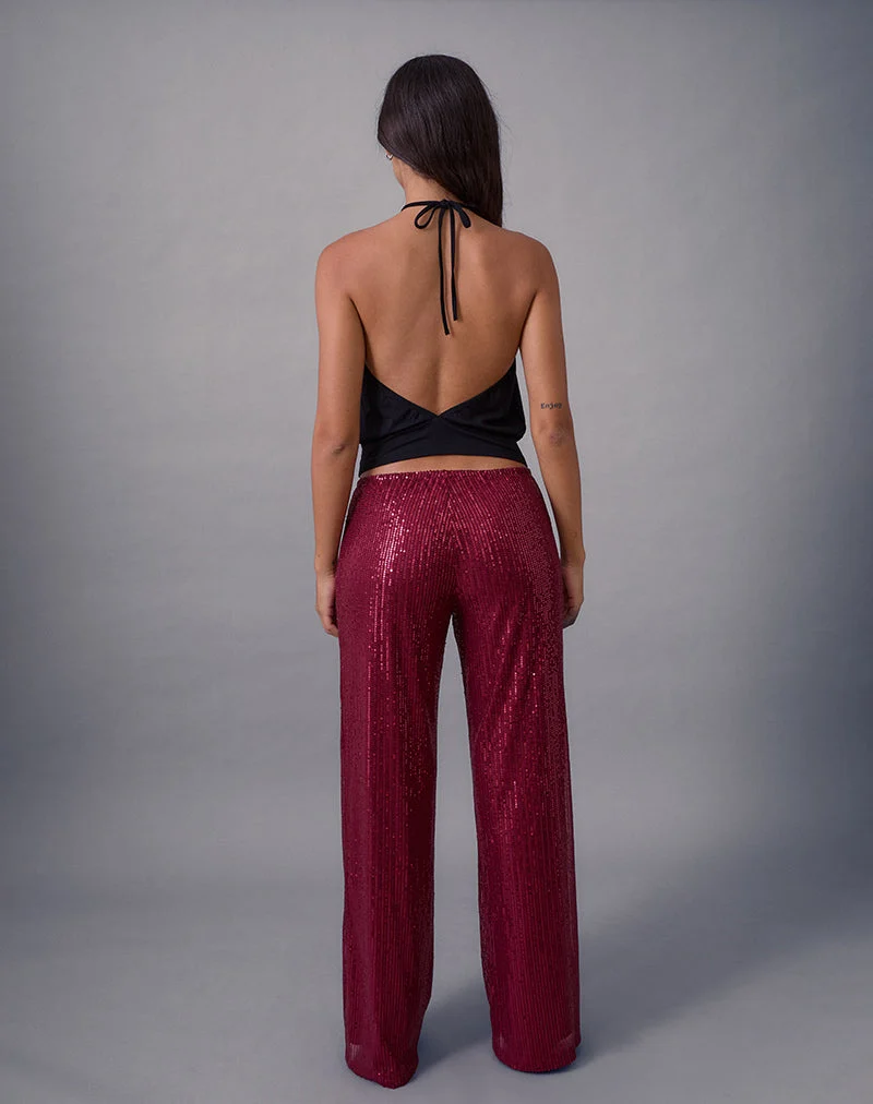 Wilaga Hose mit weitem Bein in Pailletten-Maroon