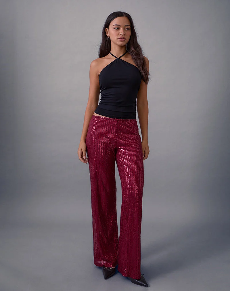 Wilaga Hose mit weitem Bein in Pailletten-Maroon