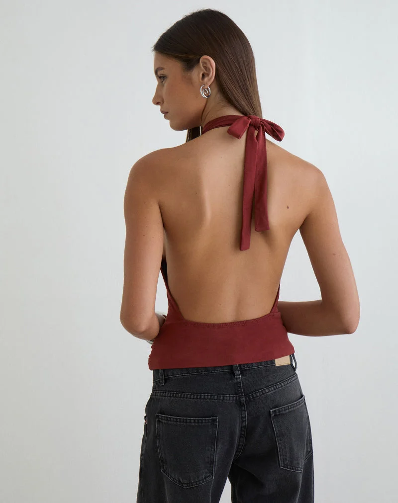 Verbina Keyhole Top aus Jersey in gebranntem Ziegelrot