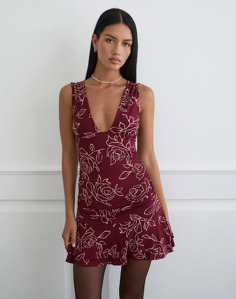 Lanai Minikleid in Outline Rose Maroon