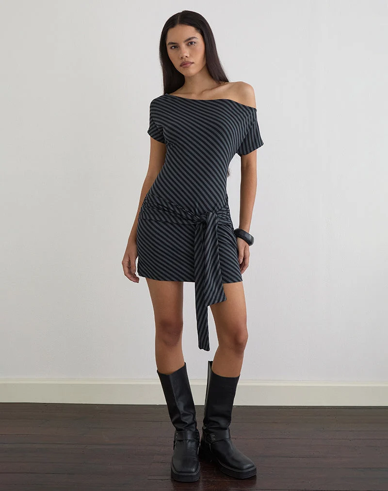 Genya Minikleid mit schrägen Streifen in Ocean Storm