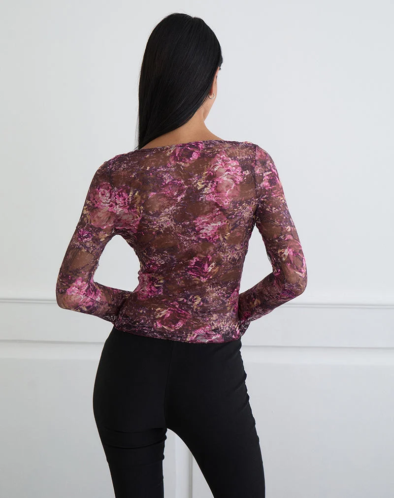 Copriva Top in abstraktem Rosé und Pflaume