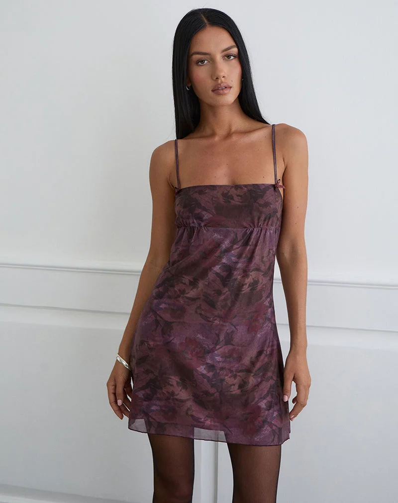 Bublik Minikleid aus Mesh mit verschwommenem Blumenmuster in Burgunderrot