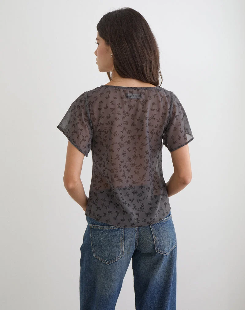 Kota Chiffonbluse in Minimal Flower Dunkelgrau