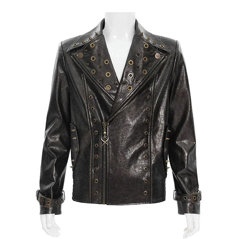 Punk-Bikerjacke für Herren mit fallendem Revers und Nieten