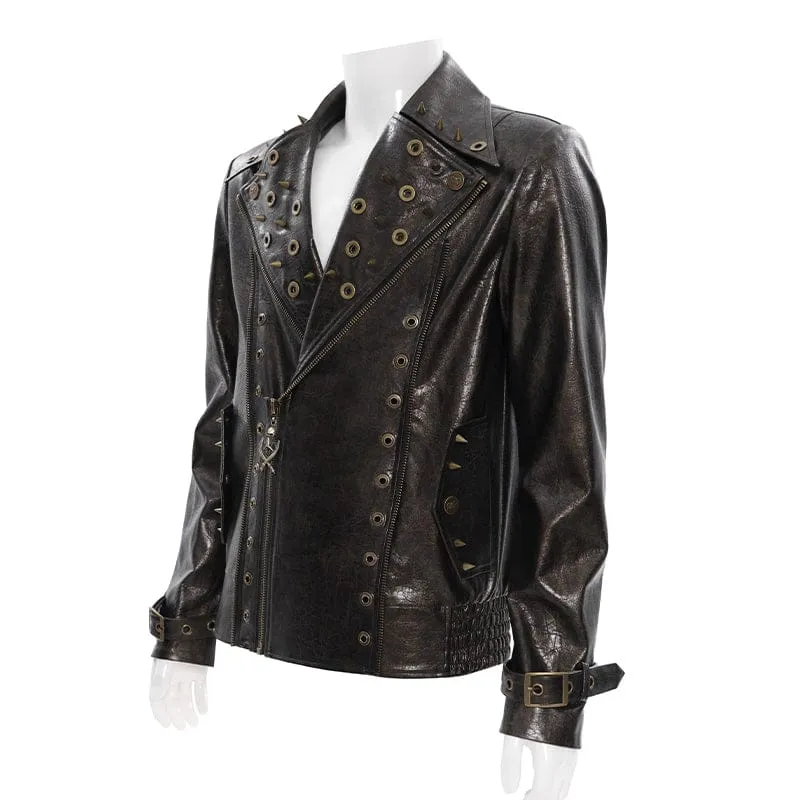 Punk-Bikerjacke für Herren mit fallendem Revers und Nieten