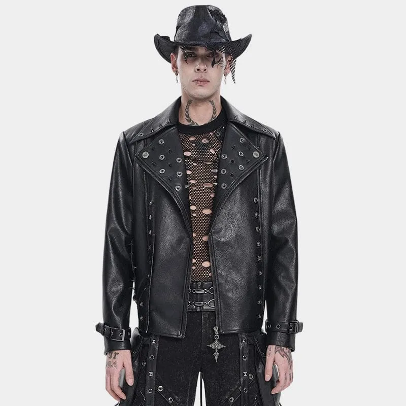 Punk-Bikerjacke für Herren mit breitem Reverskragen und Nieten