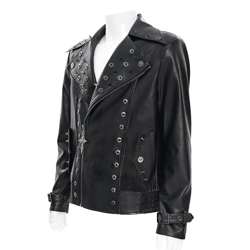 Punk-Bikerjacke für Herren mit breitem Reverskragen und Nieten
