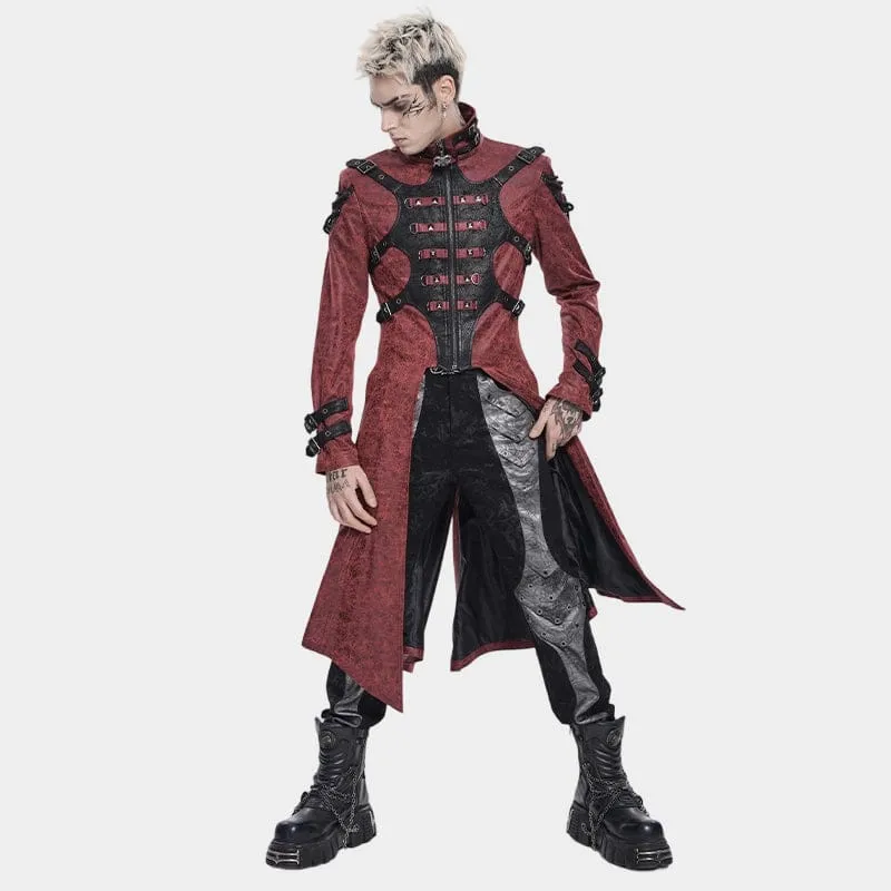 Herren-Kapuzenjacke im Punk-Stil mit Nietenschnalle, rot