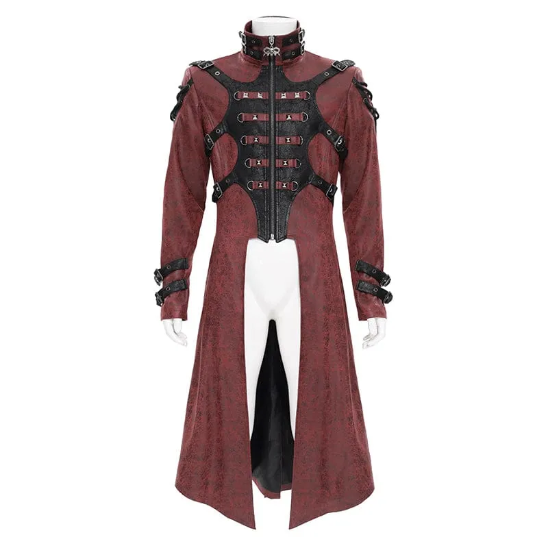 Herren-Kapuzenjacke im Punk-Stil mit Nietenschnalle, rot