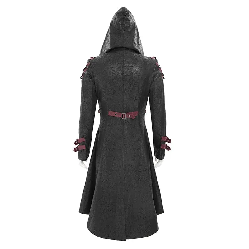 Punk-Herrenjacke mit Nietenschnalle und Kapuze, schwarz
