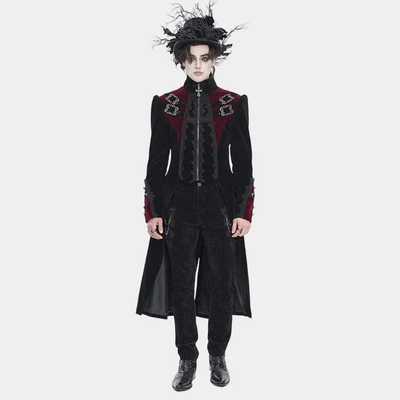 Schwarze Gothic-Jacke für Herren mit Perlenbesatz, Schnallenriemen und Reißverschluss