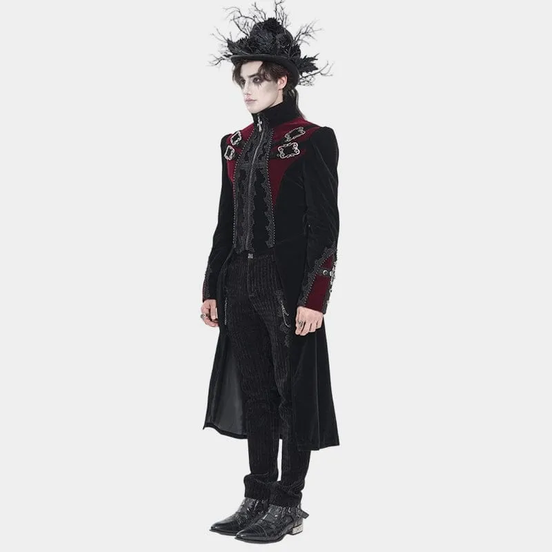 Schwarze Gothic-Jacke für Herren mit Perlenbesatz, Schnallenriemen und Reißverschluss