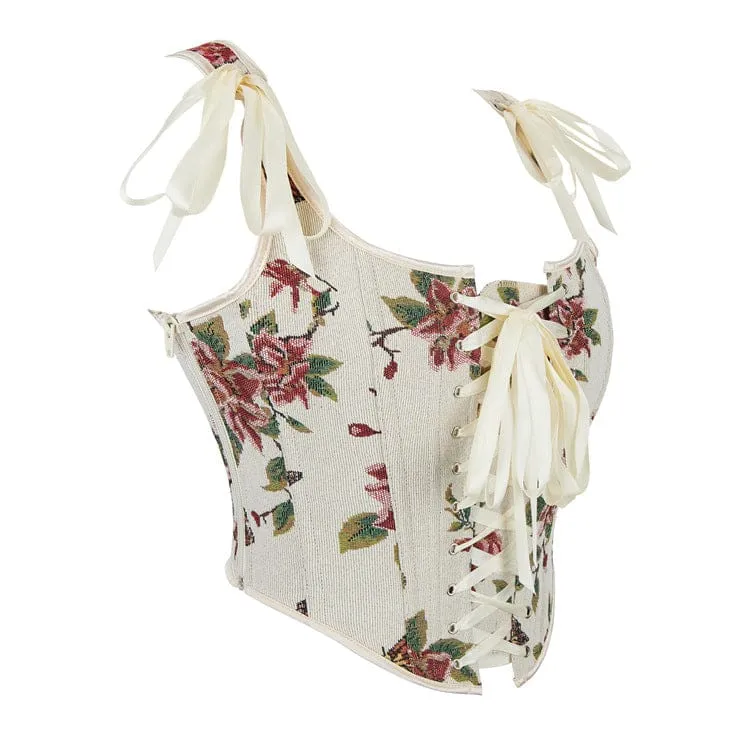 Gothic-Korsett für Damen mit Jacquardmuster, Blumen- und Schmetterlingsmotiven, Schnürung und Überbrustumfang