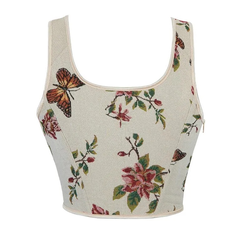 Gothic-Korsett für Damen mit Jacquardmuster, Blumen- und Schmetterlingsmotiven, Schnürung und Überbrustumfang