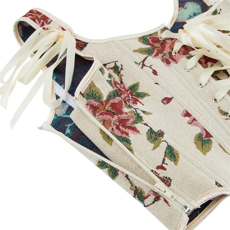 Gothic-Korsett für Damen mit Jacquardmuster, Blumen- und Schmetterlingsmotiven, Schnürung und Überbrustumfang