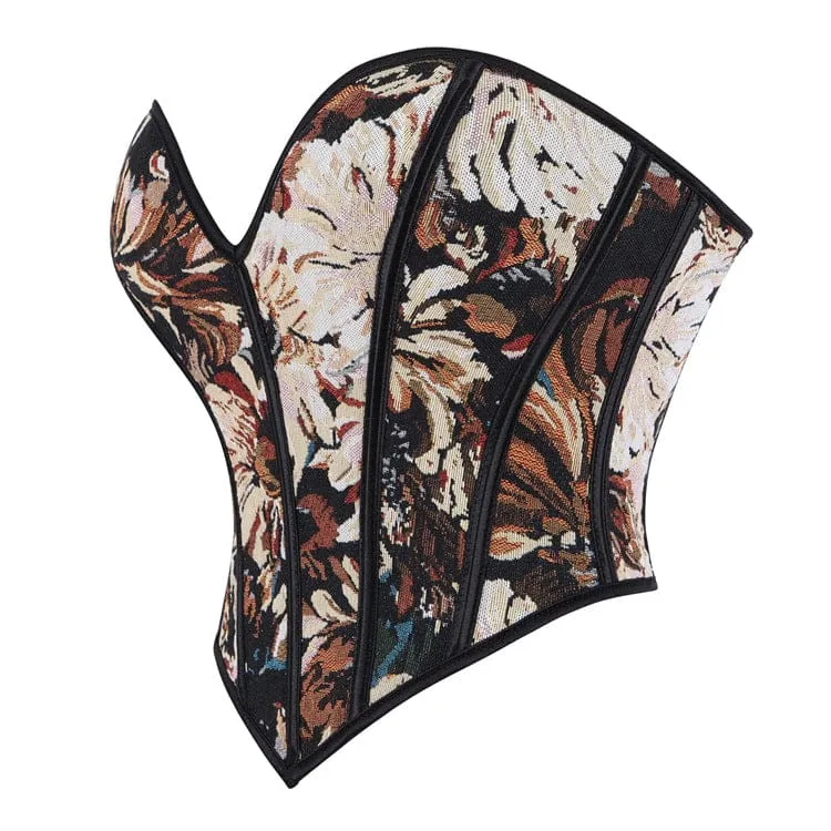 Gothic-Retro-Korsett für Damen mit floralem Jacquard-Muster und Schnürung über der Brust
